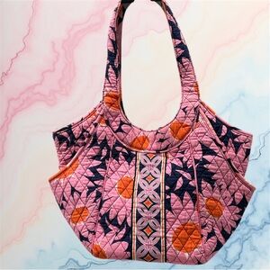 Vera Bradley Loves Me Daisy Side by Side Pink and Orange Quilted Tote Bag EUC
